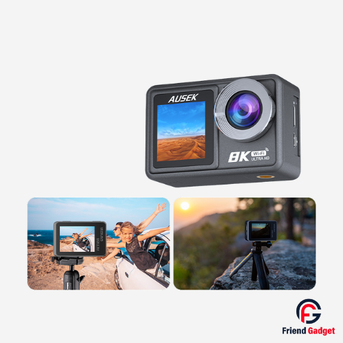 Ausek AT-M86TR 8K WiFi Waterproof Action Camera with Ultra-HD Video, Touch Screen and Wide-Angle Lens